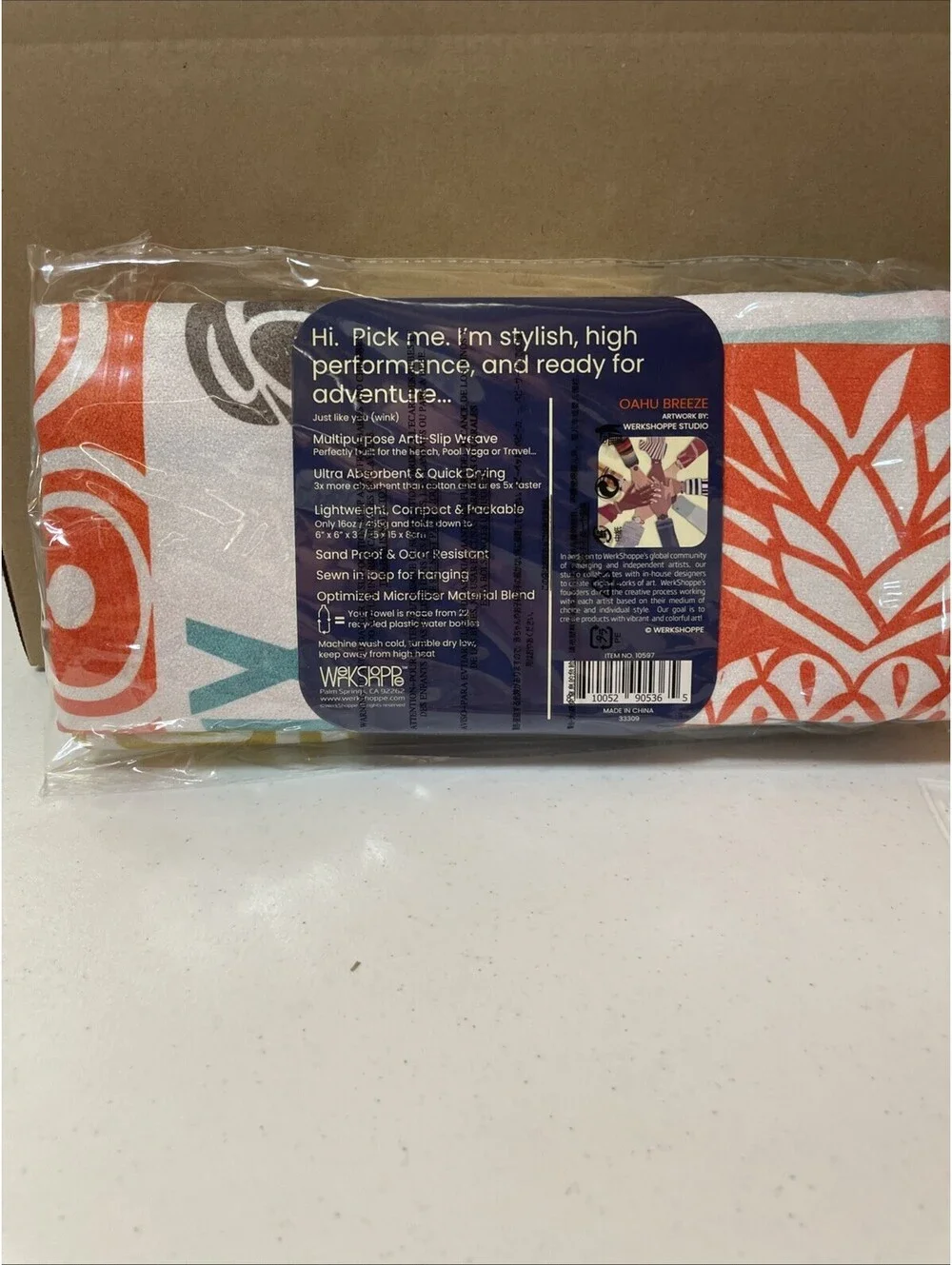 WerkShoppe Oahu Breeze Microfiber Go Big Towel Reversible Beach Pool Yoga